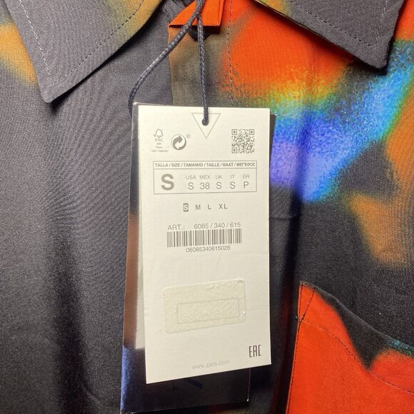 ZARA x RHUIGI Button Down Sm Short Sleeve Red Tie Dye Shirt Water Color New Tags - Picture 2 of 7
